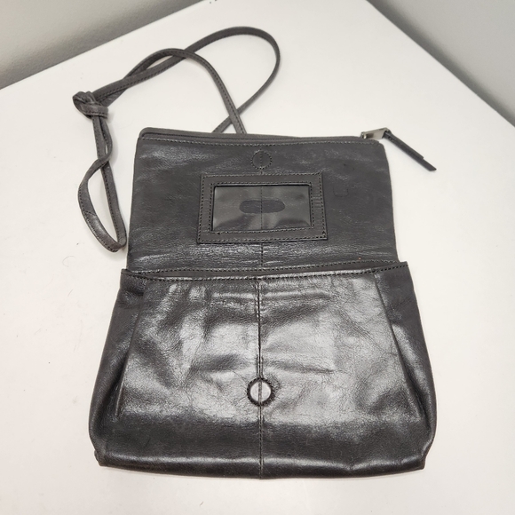 hobo grey leather distressed crossbody purse bag small compact minimalist - Picture 6 of 13